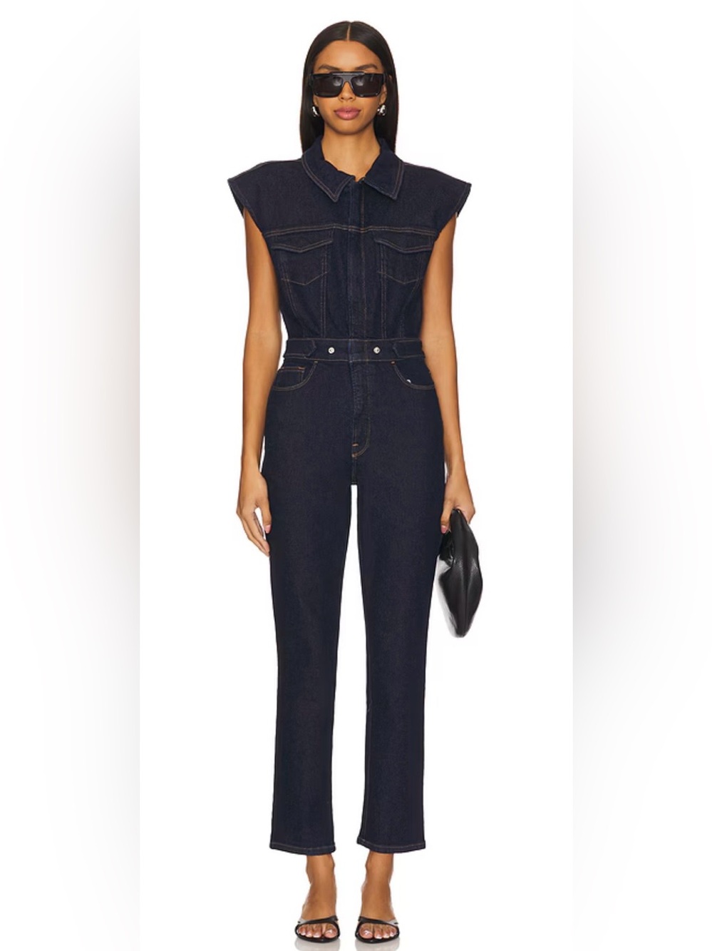 Good American Trucker Denim Jumpsuit Indigo Sleeveless Utility Western S